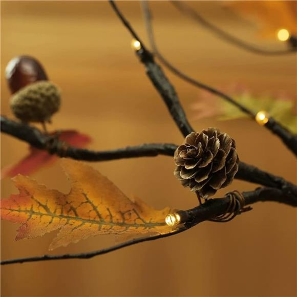 24 Inch Artificial Fall Oak Maple Tree, Lighted Fall Decorations - Picture 3 of 6